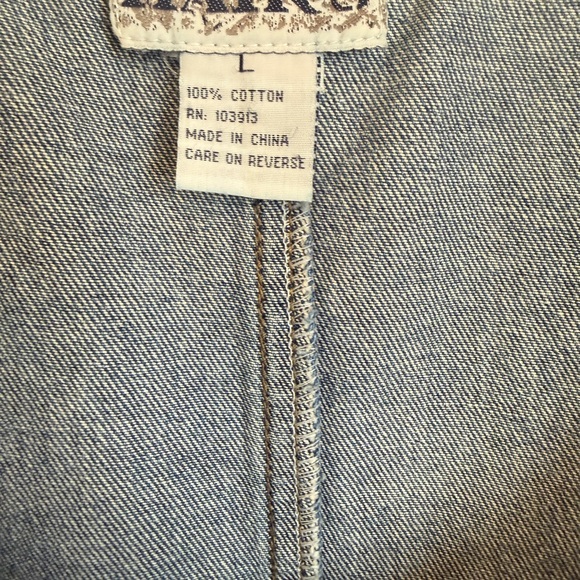 Vintage Denim Jean Midi Overall Chore Dress Women's LARGE Cottage Prairie Birds - Picture 8 of 10